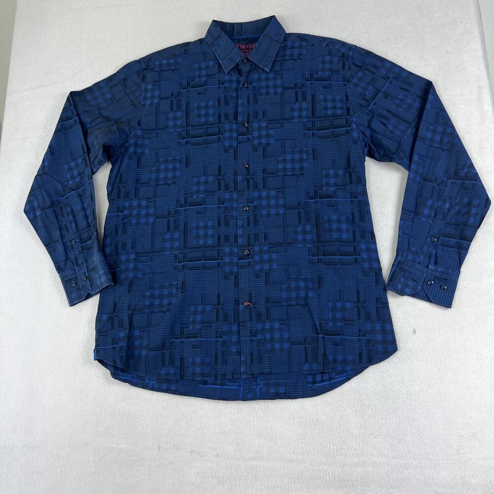 Visconti Signature Shirt Mens L Casual Button Up Blue Plaid Long Sleeve